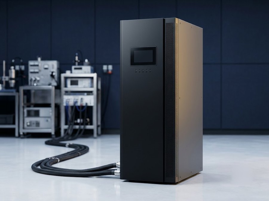 Online double-conversion UPS cabinet with cabling in an equipment room